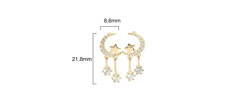 Pentagram Moon with Zircon Earrings