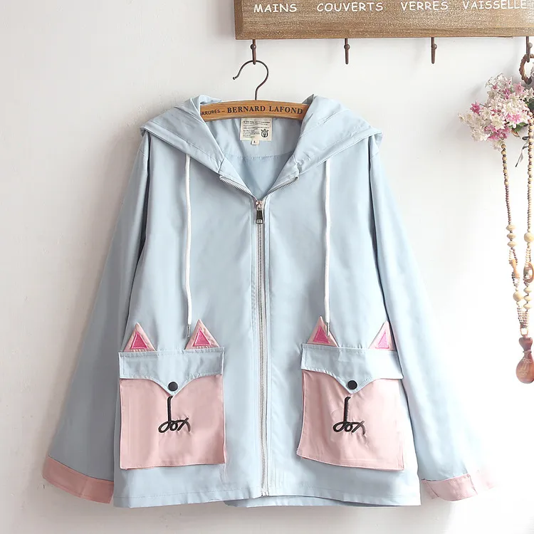 Cute unisex soft girl ear hooded cardigan - Blue