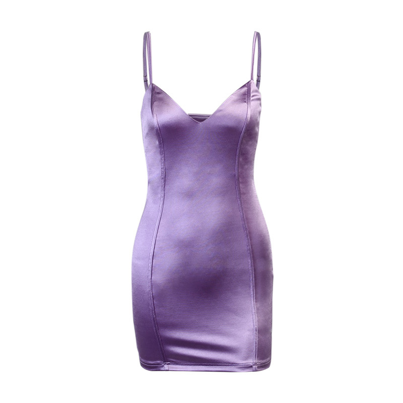 Simple Suspender Satin V-Neck Dress For Women