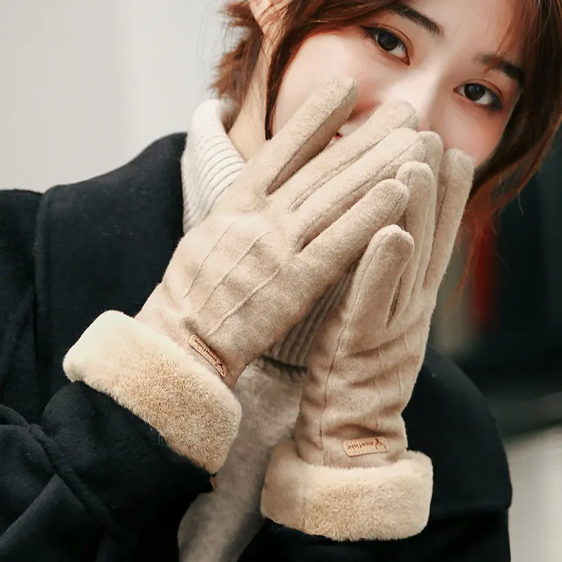 Autumn and Winter Cashmere Full Finger Gloves Women