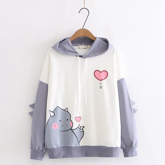 Bixin dinosaur print color block long sleeve sweater Grey - Shop at LoveMi