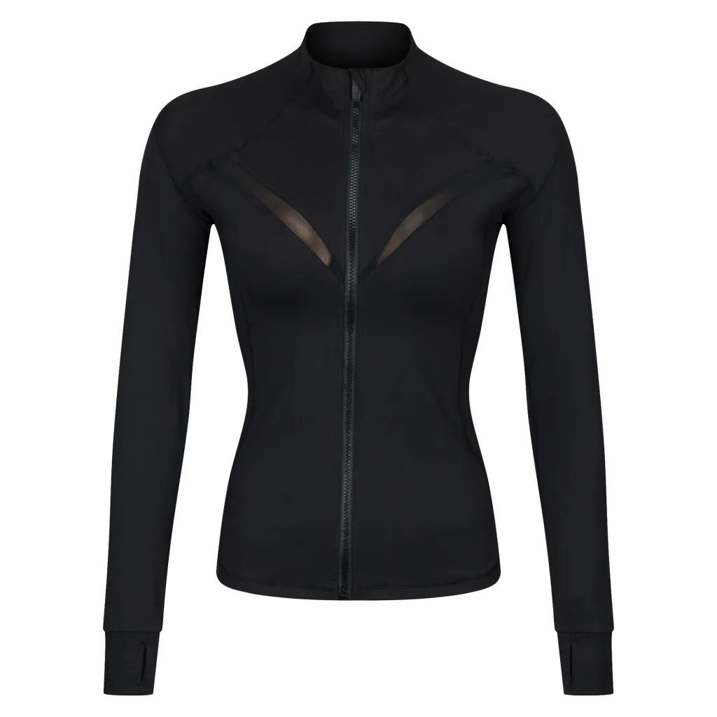 Slim Fit Zipper Stand Collar Exercise Yoga Suit Jacket - Black