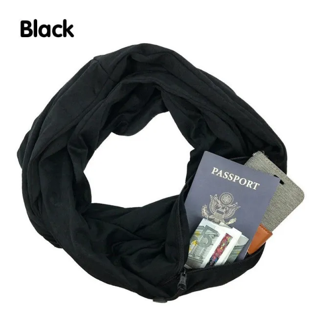 Pocket Scarf Solid Color Unlimited Bib Storage Zipper Pocket Black - Shop at LoveMi