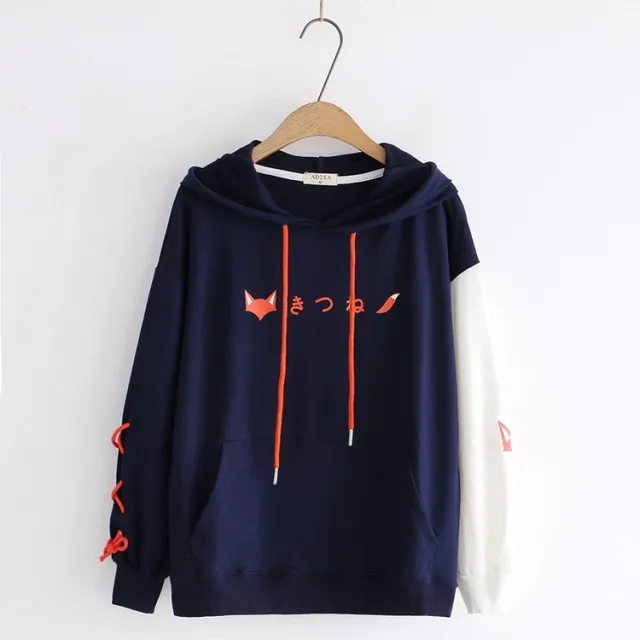 Printed Hooded Sweatshirt Hoodie Navy - Shop at LoveMi