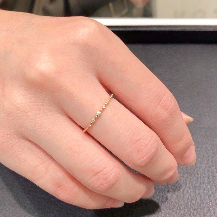 Bright seven zircon sterling silver plating 14K gold ring