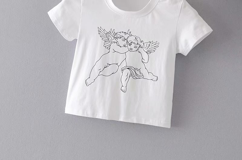 Angel Print Round Neck Short Sleeve All-Match