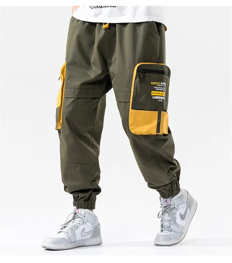 Loose Color-Blocked Printed Cargo Pants With Large Pockets