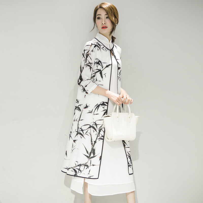 Loose Waist Printed Three-quarter Sleeve Two-piece Suit