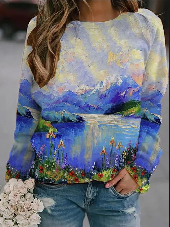 Landscape print long sleeved sweater 3 Style Xxl - Shop at LoveMi