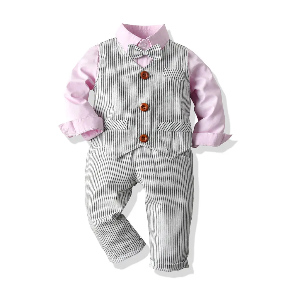 Baby Boy Suit, White Shirt Suit With Tie, Striped Vest, Three-piece Pants, Spring and Autumn
