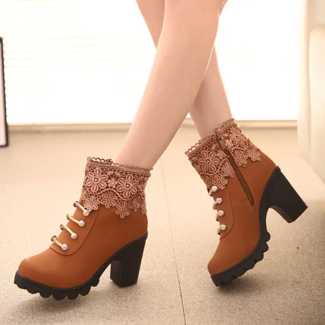 Lace fringed anti slip Martin boots Brown - Shop at LoveMi