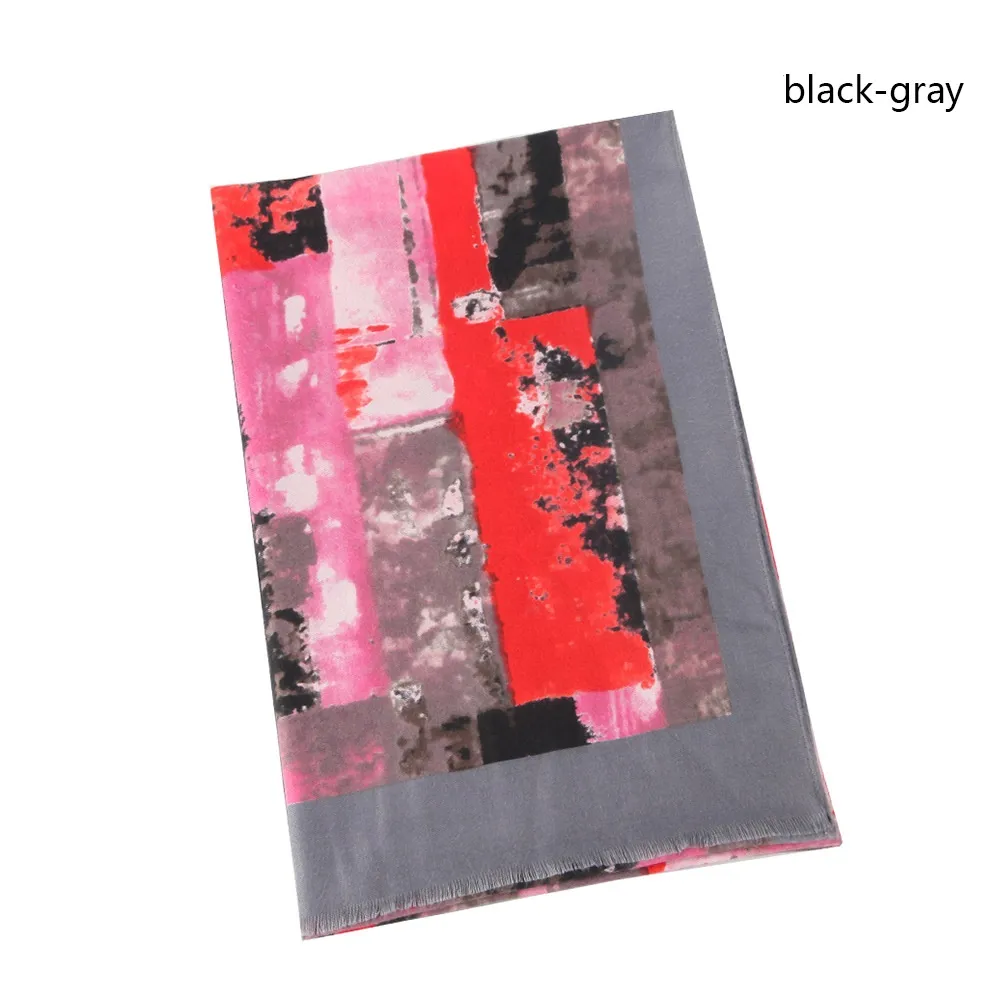 Double faced Satin graffiti brick printed scarf - Grey
