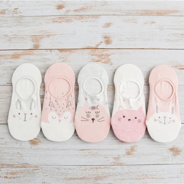 Cartoon Animal Shallow Mouth Invisible Female Boat Socks 4Style 5 Pairs - Shop at LoveMi