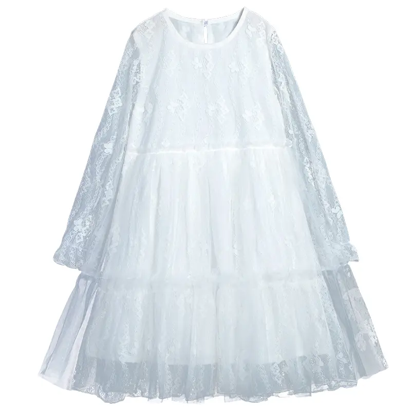 Girls puff sleeve super fairy white gauze skirt