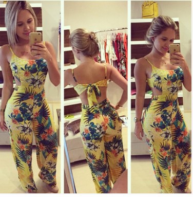 Fashion Explosion Print One-piece Halter Trousers