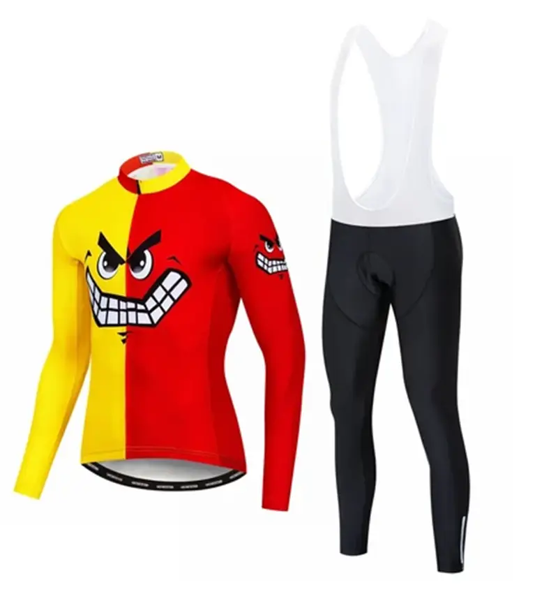 Red skull long sleeve cycling jersey suit