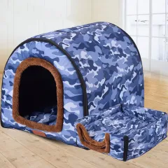 The New House Can Be Removed And Washed Pet Kennel - Blue Camouflage - View 1