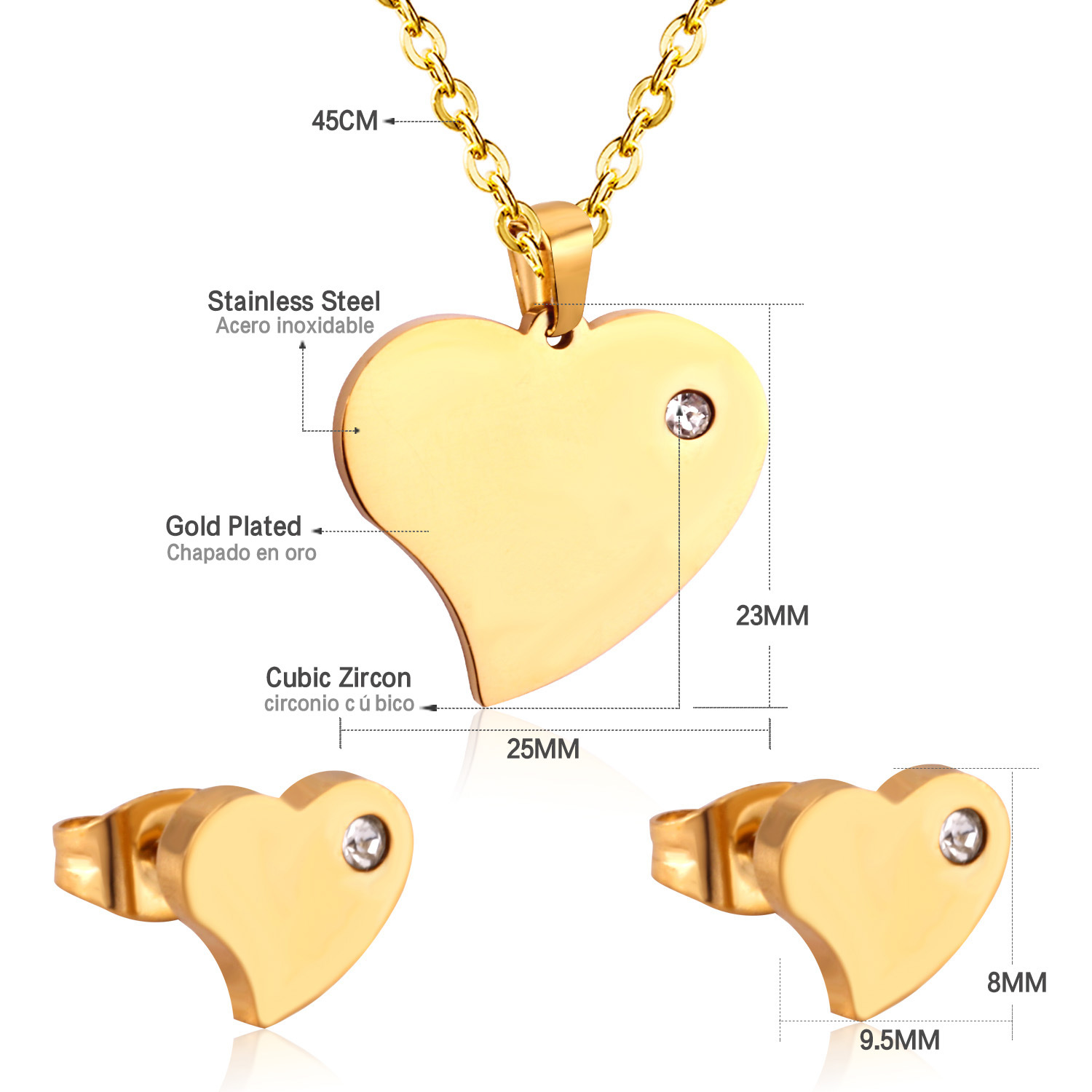 Sweet temperament female heart-shaped stainless steel earring set