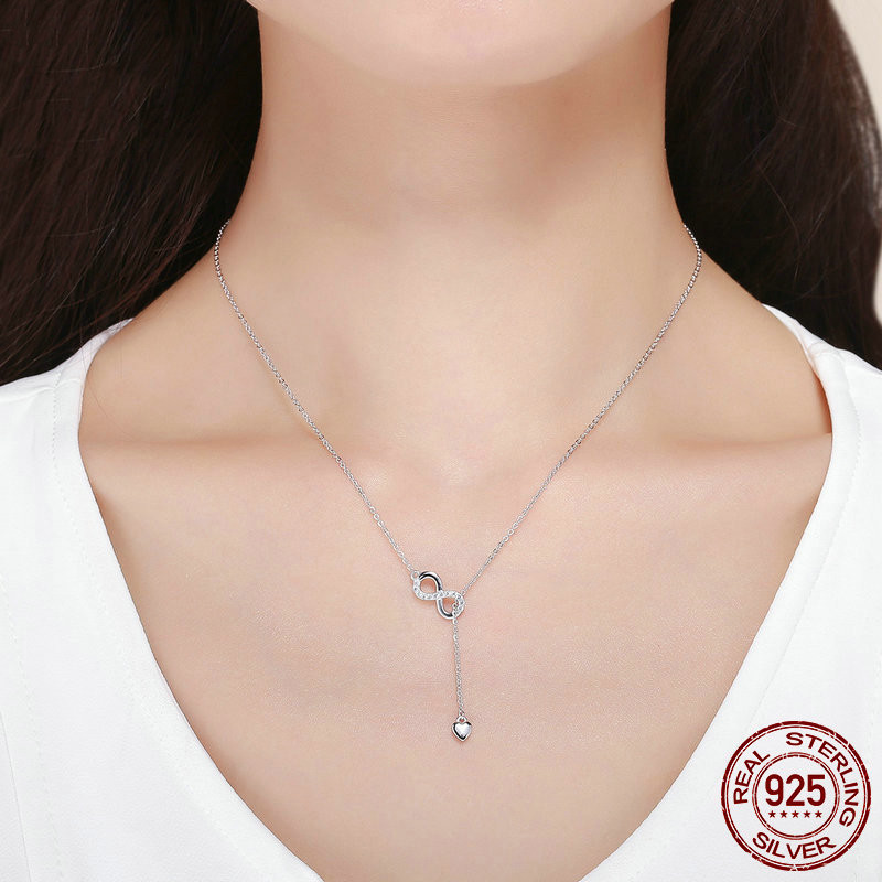 S925 sterling silver ladies figure eight lucky necklace