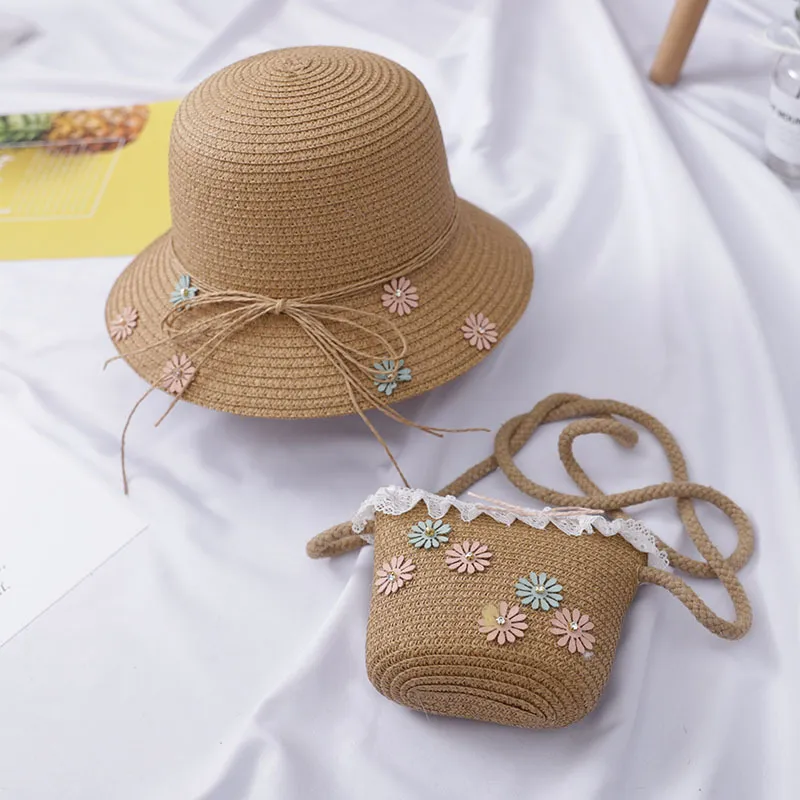 Two-piece sun hat straw woven bag - Coffee