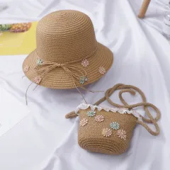 Two-piece sun hat straw woven bag - Coffee - View 1