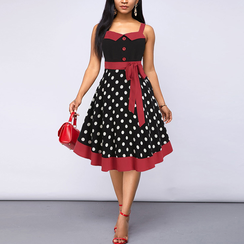 European and American Polka Dot Print Sexy Sling Dress