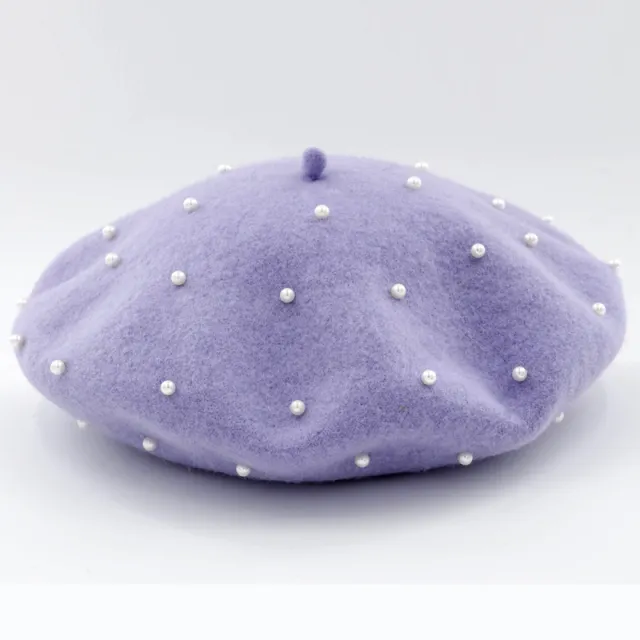 Woolen starry pearl beret Lilac Purple - Shop at LoveMi