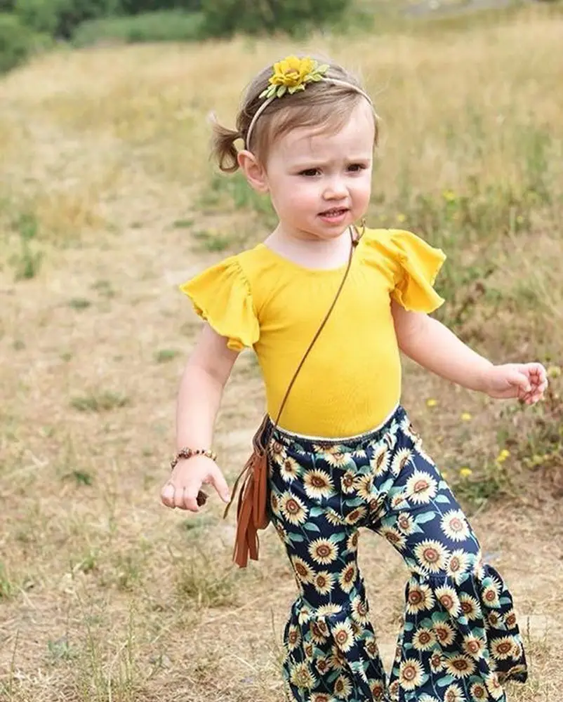 Two-piece chrysanthemum bell bottom pants