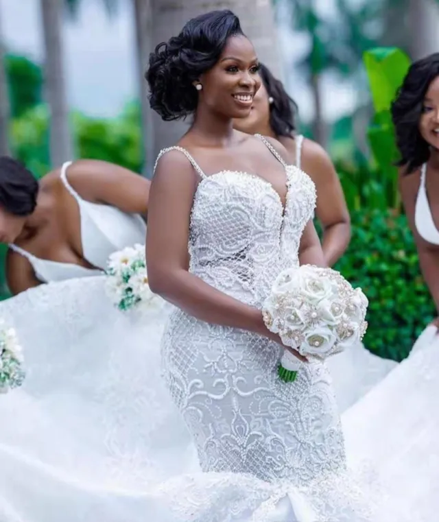 African mermaid cutout lace wedding dress White - Shop at LoveMi