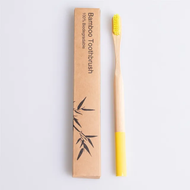 Round Bamboo Toothbrush with Natural Bamboo Handle Yellow - Shop at LoveMi