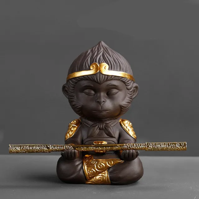 Clay Kung Fu Tea Set Tea Pet Monkey King for Home Tea Tray Decoration Tea Tray Sun Wukong Statues Sculptures With Gold Stick 2 - Shop at LoveMi