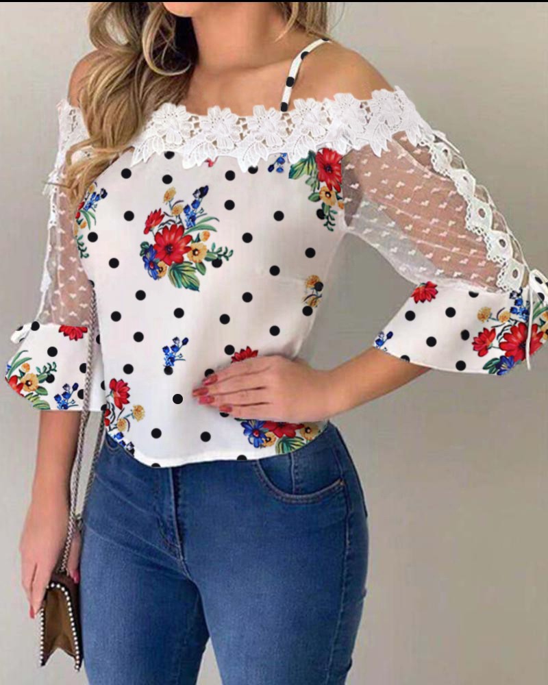 Short - sleeved lace shirt