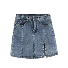 Split denim skirt - Blue - View 1