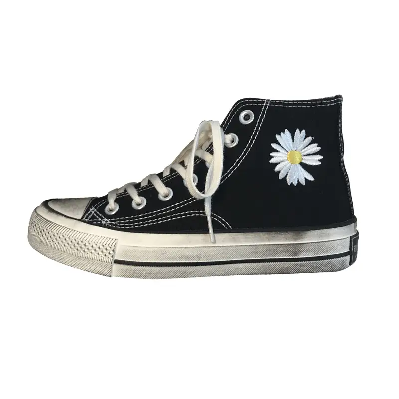 Retro student high-top black canvas shoes