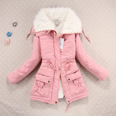 Candy-colored waist-strap cotton coat - Pink