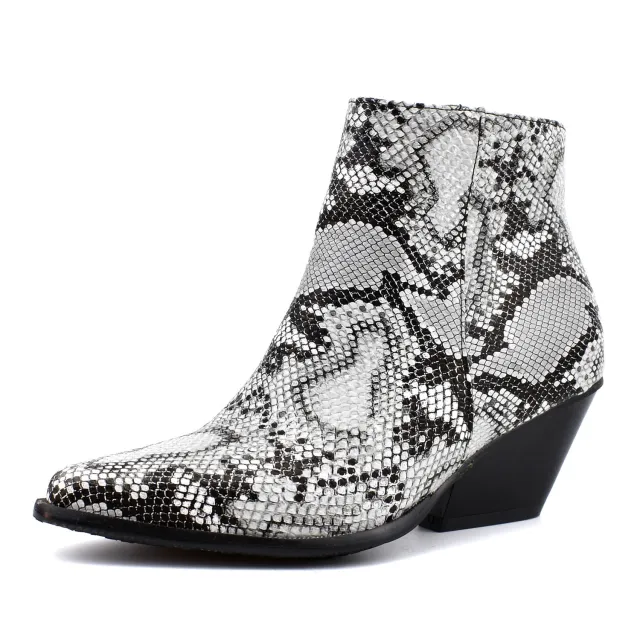 Mid heel denim snake print ankle boots White - Shop at LoveMi