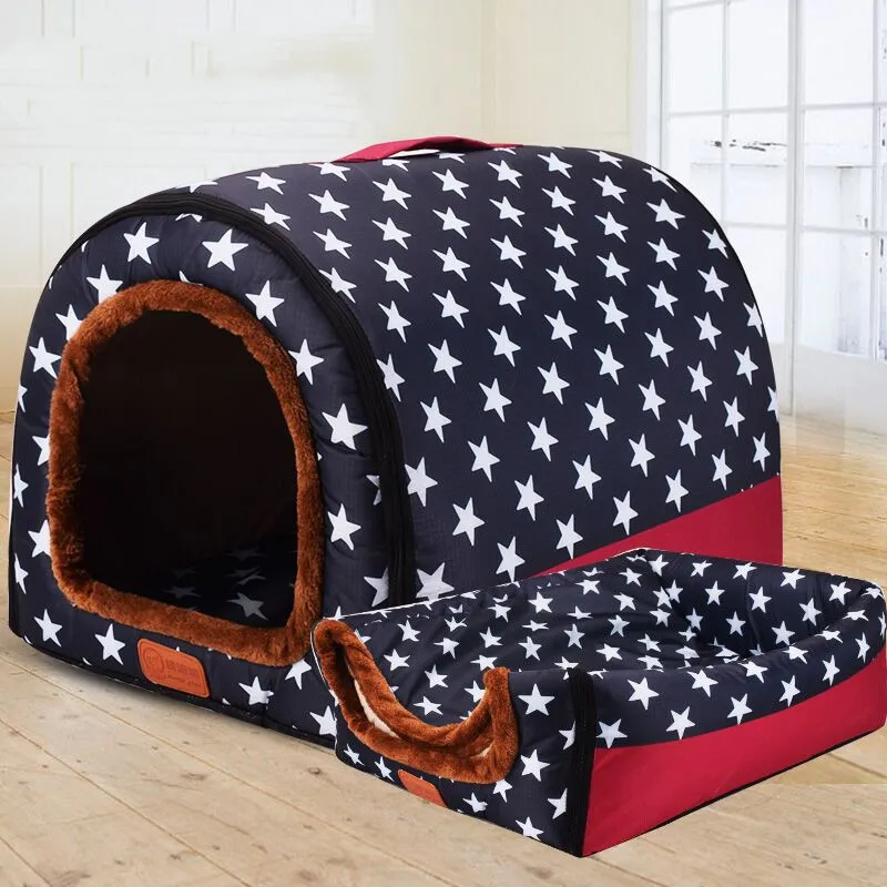 The New House Can Be Removed And Washed Pet Kennel - Navy White Star