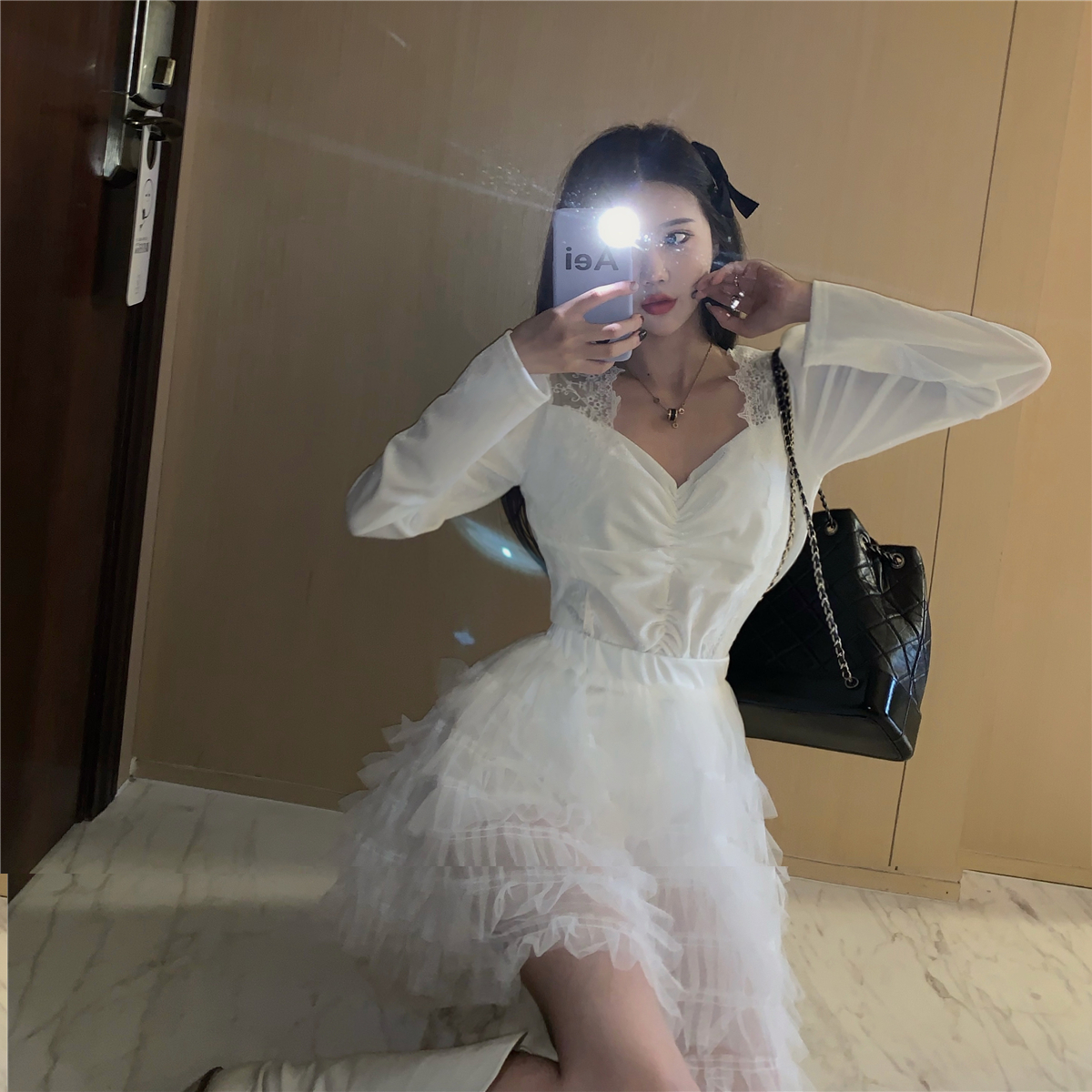 Mesh lace high waist cake skirt