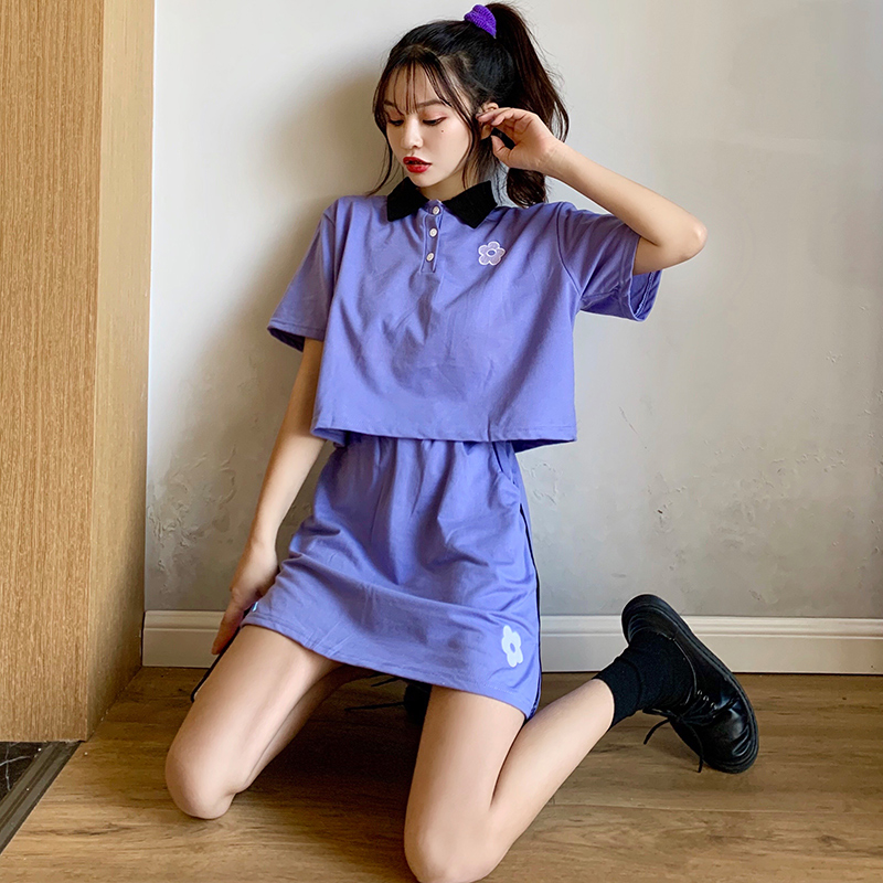 Net red purple sports suit female summer