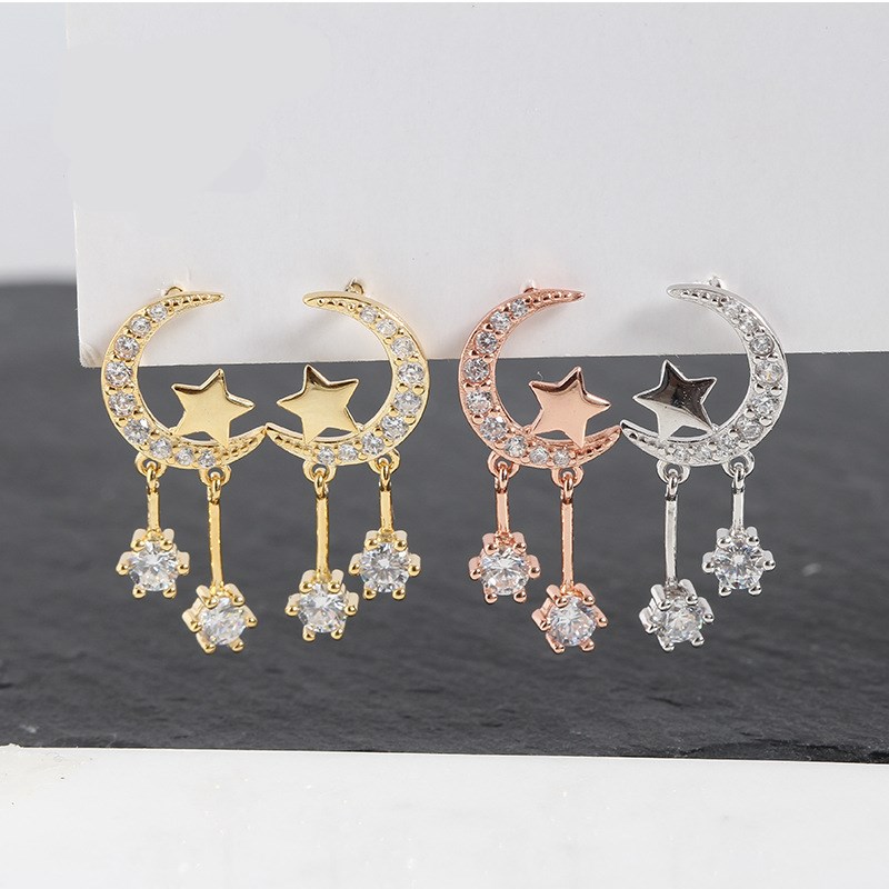 Pentagram Moon with Zircon Earrings