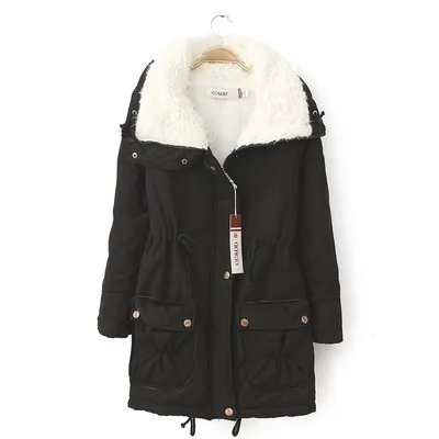 Candy-colored waist-strap cotton coat - Black