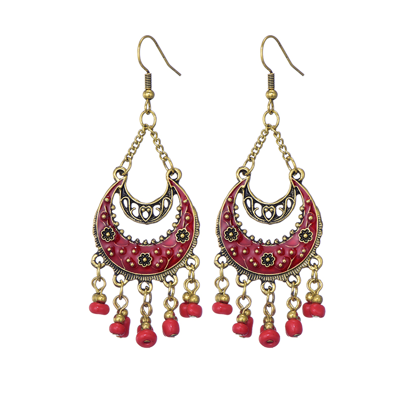 Ethnic style alloy crystal earrings women long