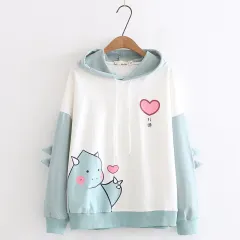 Bixin dinosaur print colour block long sleeve sweater - Blue Green - View 1