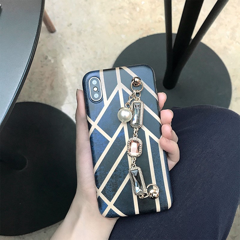 Geometric rhombus rhinestone bracelet phone case