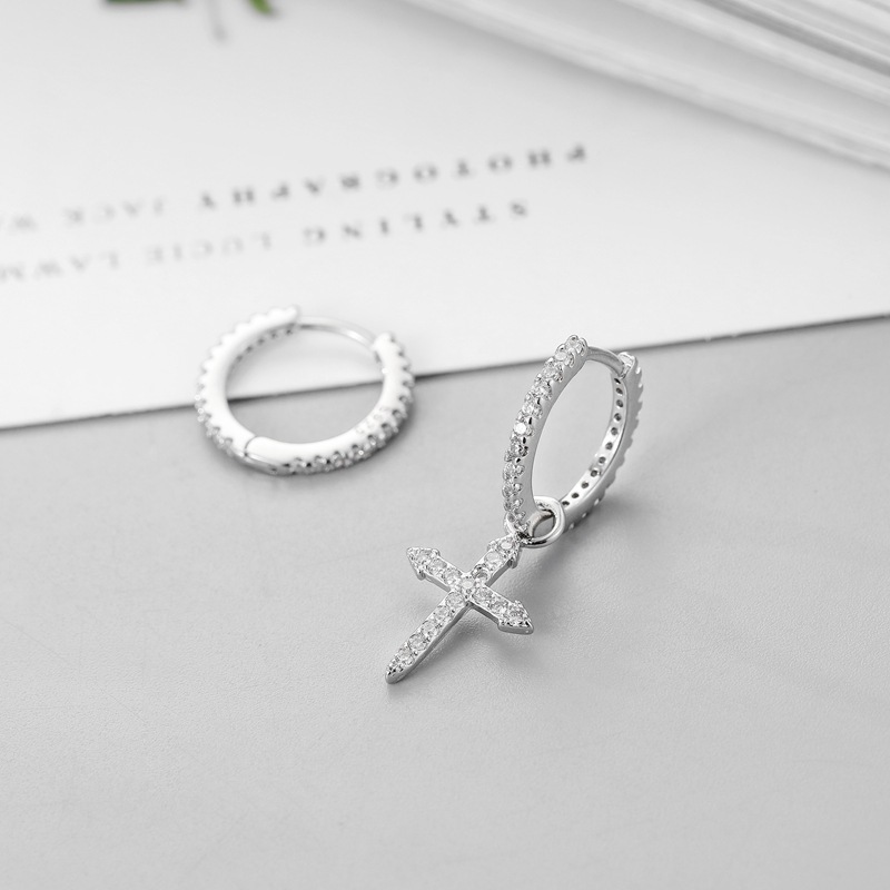 Women's Asymmetric Earrings With Crystal Diamond Cross Personality