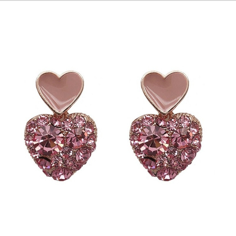 Korea Sweet And Simple Love Pink Earrings