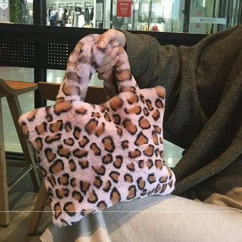 Plush Leopard Print Portable Chain Shoulder Messenger Bag - Orange