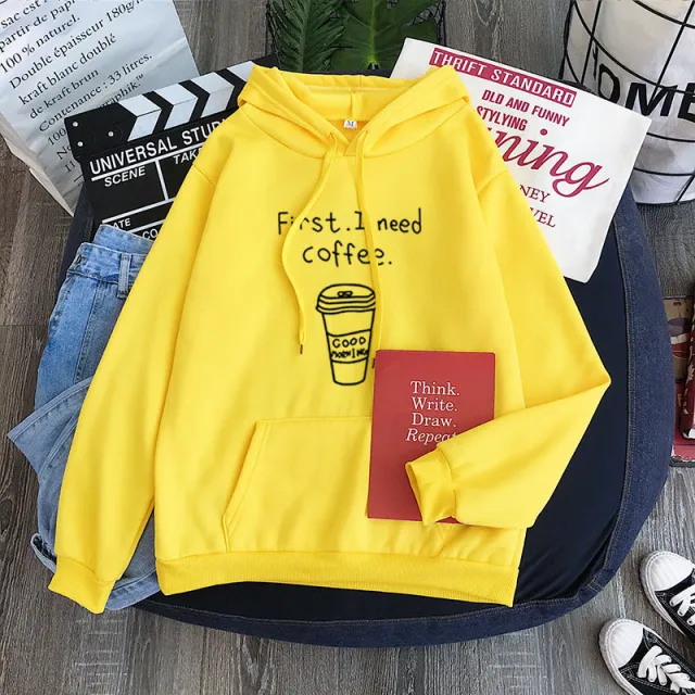 All match Personality First I Need Coffee Hoodie Yellow - Shop at LoveMi