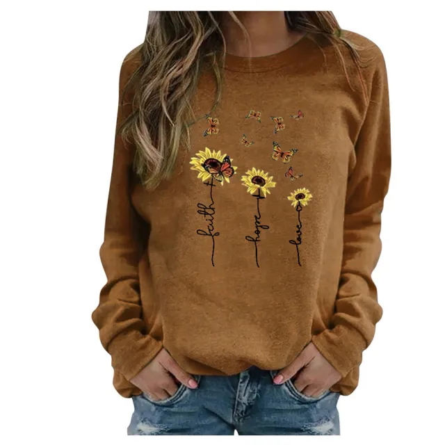 Women's long sleeve printed round neck sweater Khaki - Shop at LoveMi