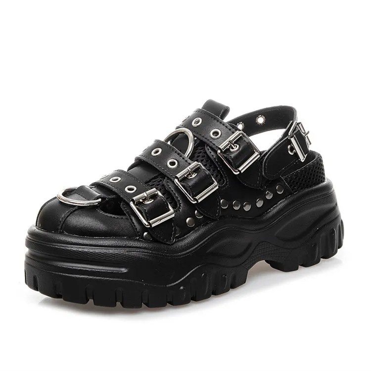 Solid Color Platform Summer Platform Sandals - Black